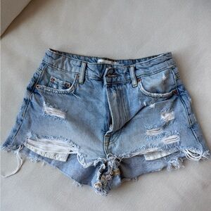Zara Light Blue Distressed Denim Cutoff Shorts